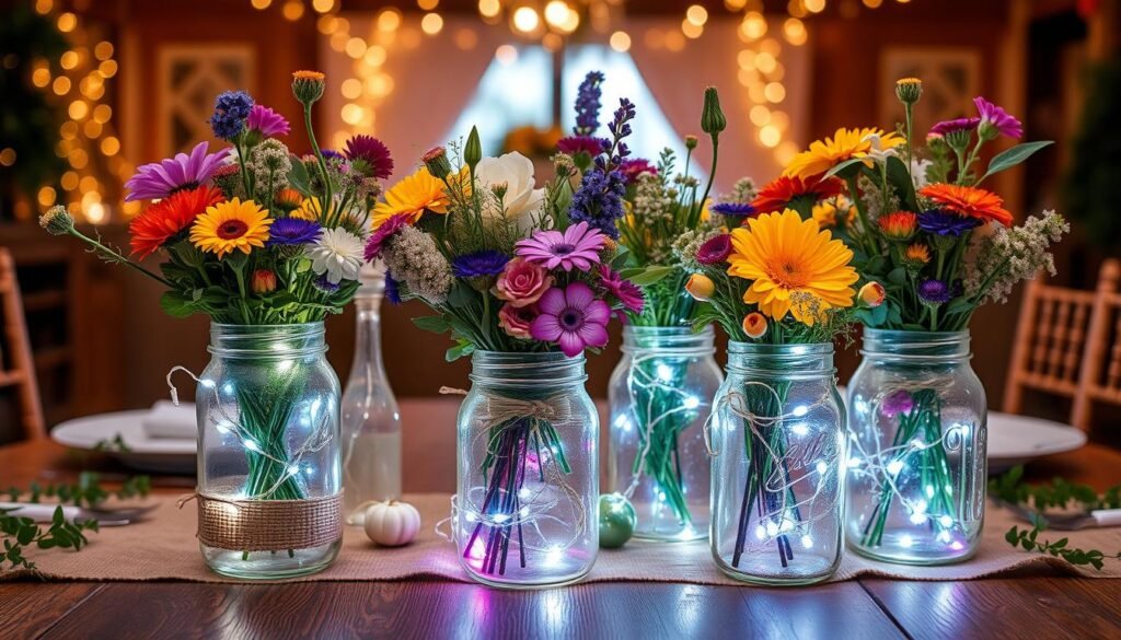 Creative Mason Jar Centerpiece with Wildflowers