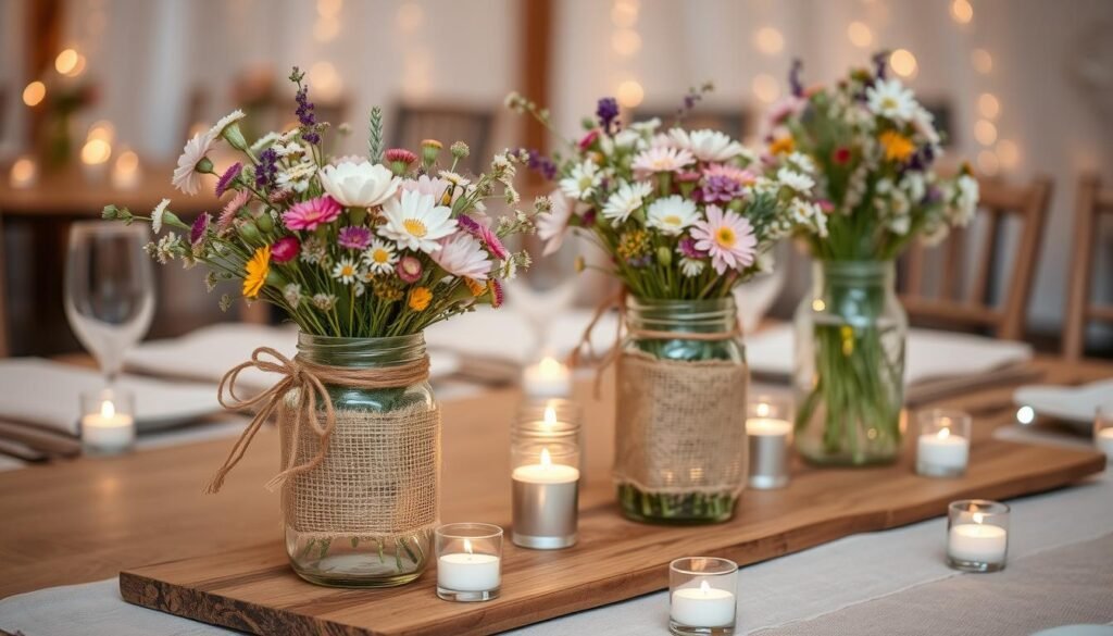 DIY country wedding mason jar centerpiece