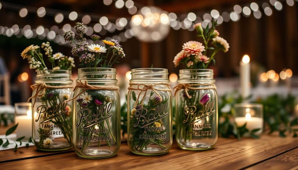 Engraved Mason Jar Centerpiece with Personalized Design