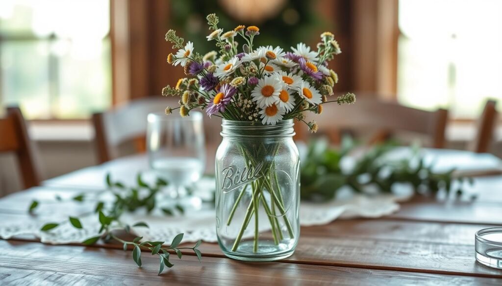 Floral Mason Jar Centerpiece for Wedding