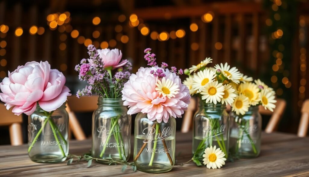 Pastel Spring Mason Jar Wedding Centerpiece
