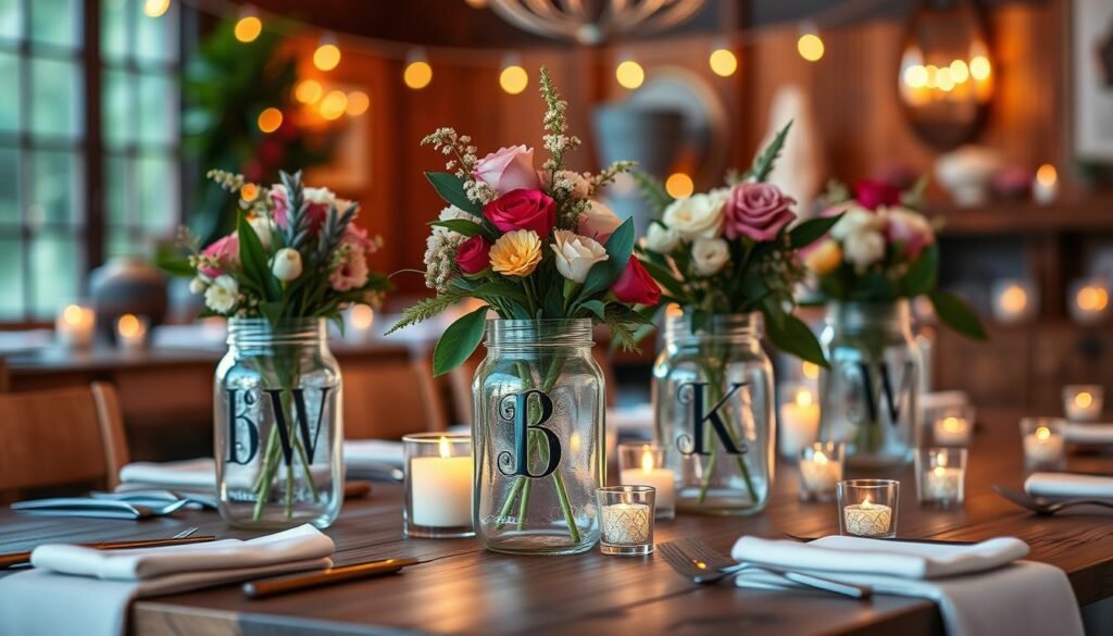Personalized Mason Jar Centerpiece with Monogram