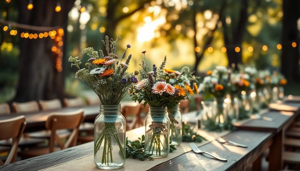 Rustic chic mason jar wedding centerpiece