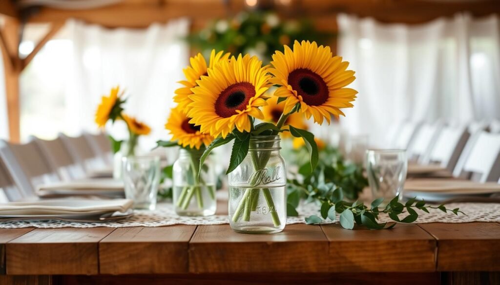 Rustic mason jar sunflower centerpiece