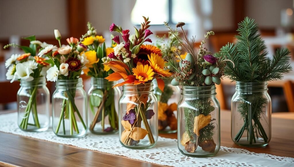 Seasonal Mason Jar Centerpiece Wedding Decor