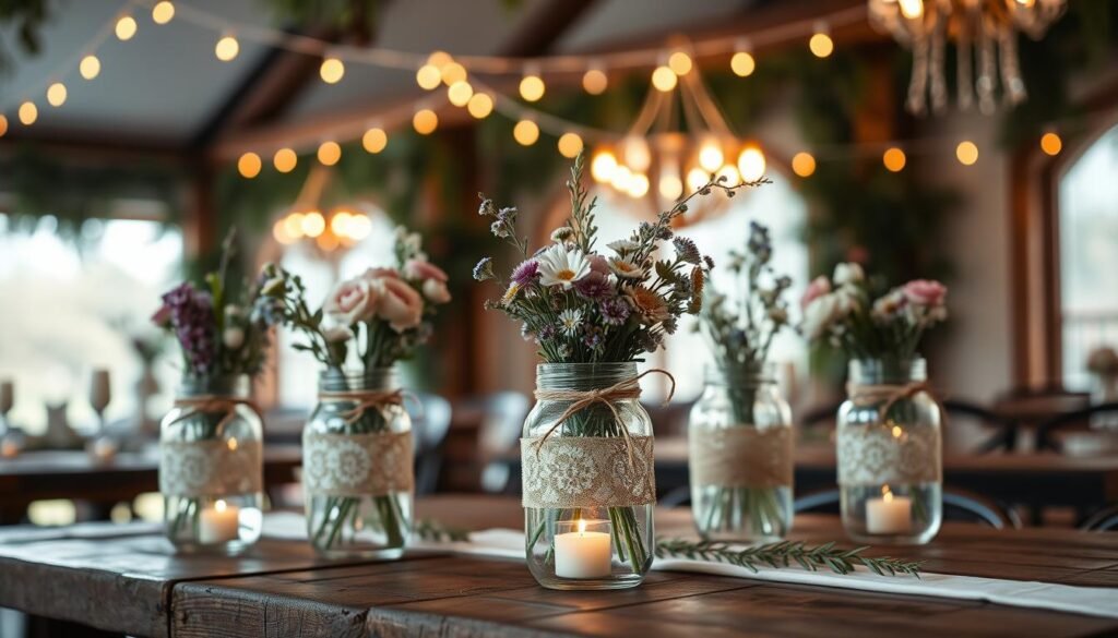 Simple Mason Jar Wedding Decor.