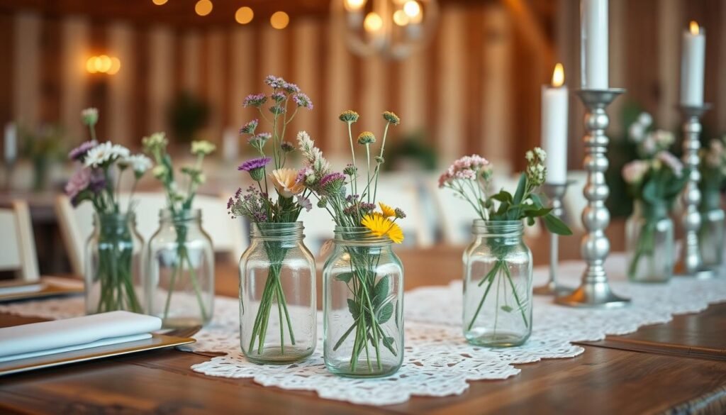 Vintage Mason Jar Wedding Centerpiece.