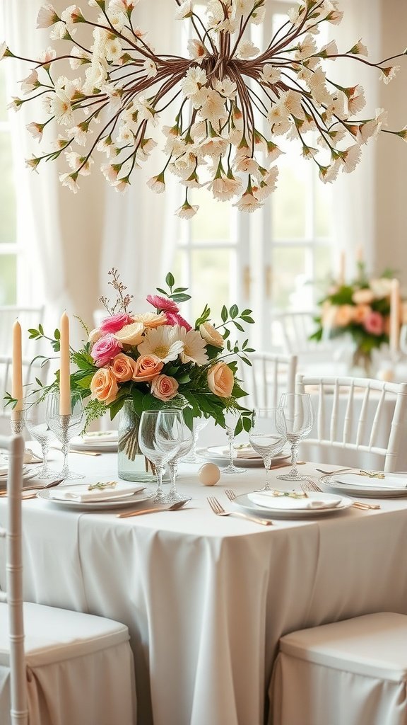 Elegant wedding table decor with floral centerpiece and candles