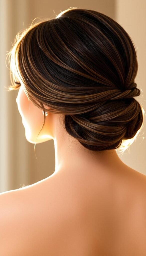 modern chignon with asymmetrical elements modern chignon with asymmetrical elements